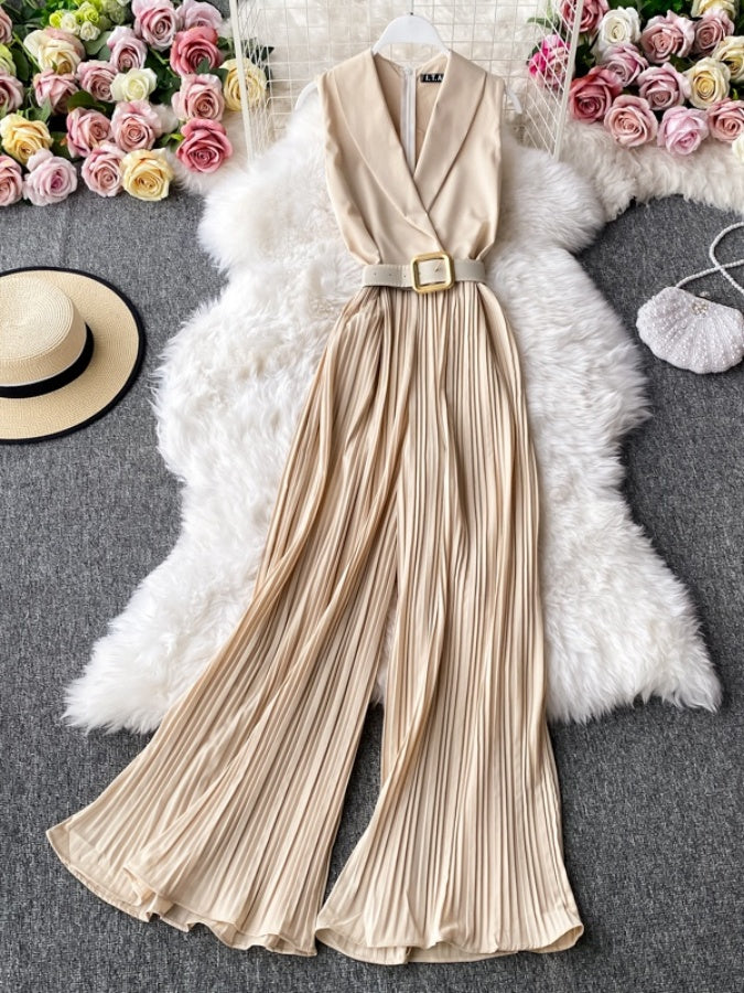Sleeveless Lapel Color Jumpsuit X1312