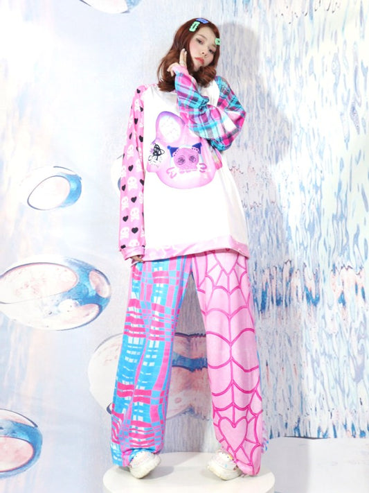 Asymmetrical Print Wide Leg Pants X2141