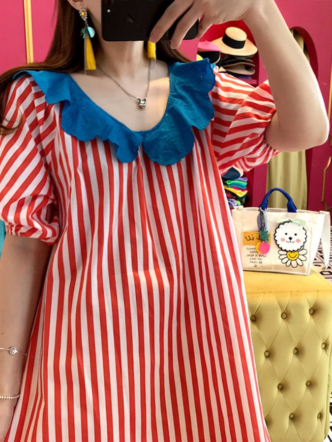 Striped long dress X1135