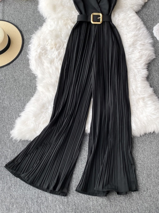Sleeveless Lapel Color Jumpsuit X1312