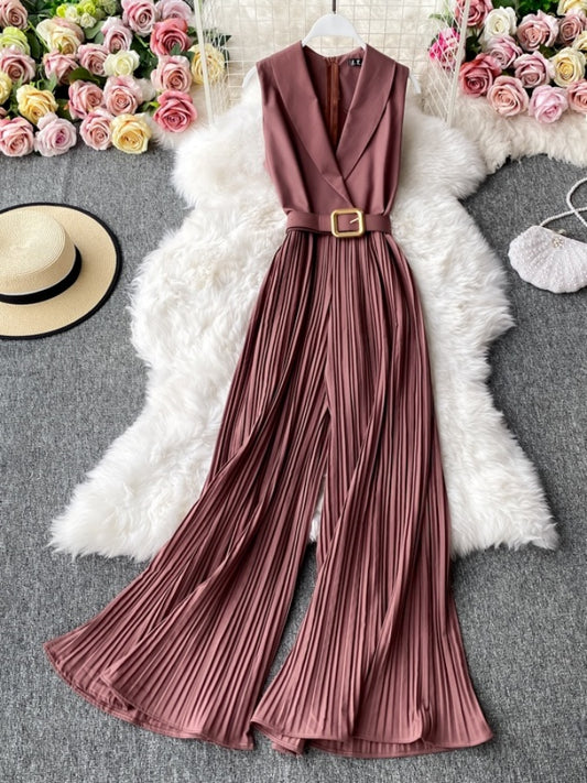 Sleeveless Lapel Color Jumpsuit X1312