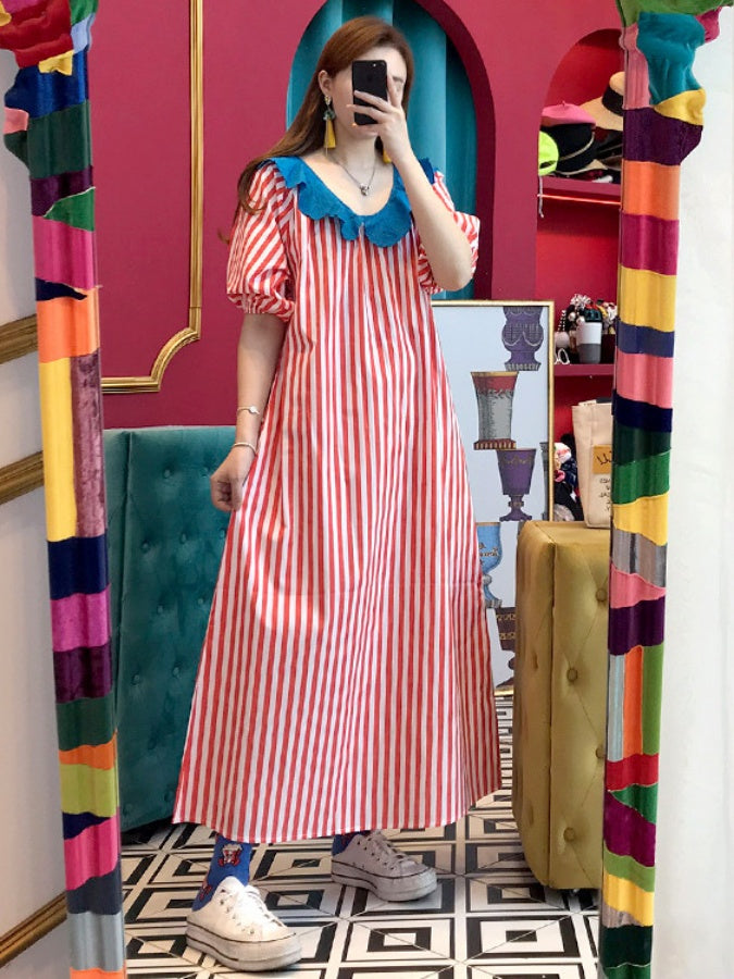Striped long dress X1135
