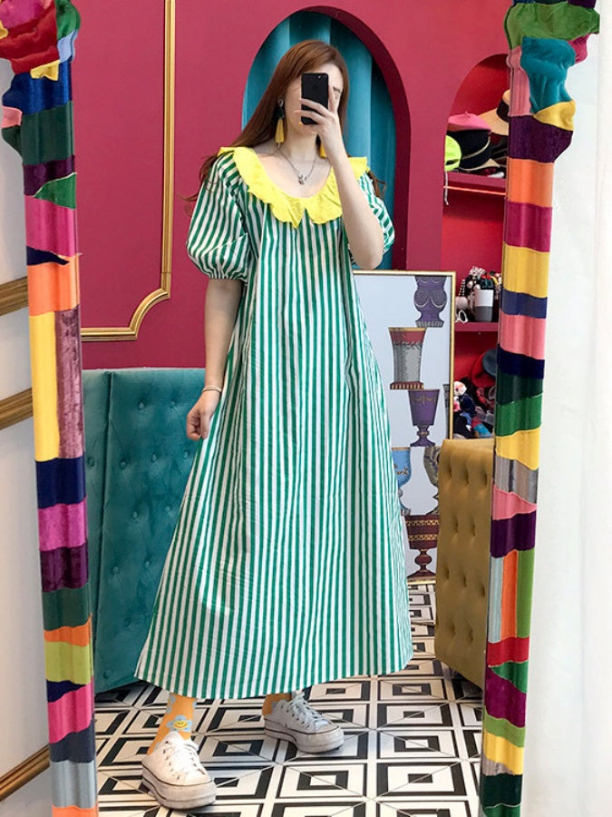 Striped long dress X1135