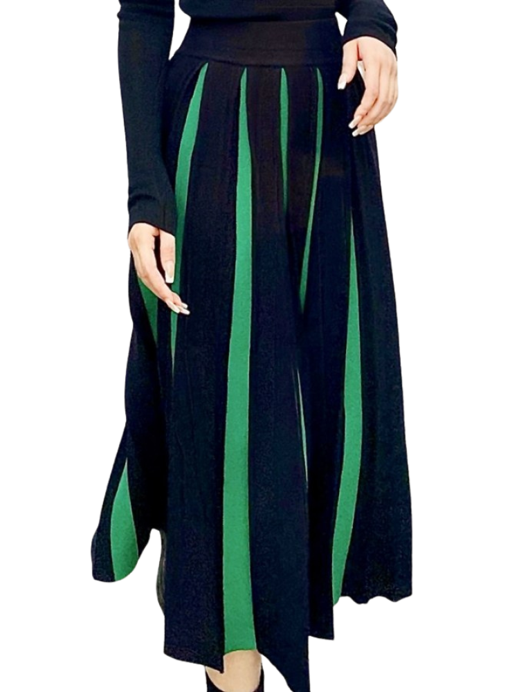 Two tone color pleated A-line skirt X1721