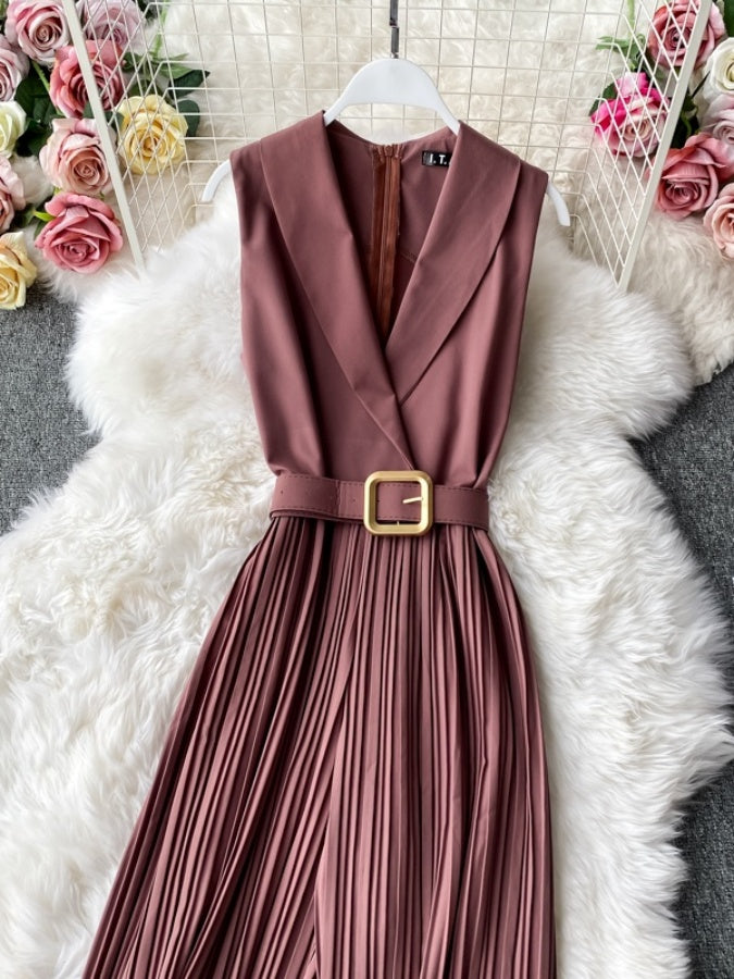 Sleeveless Lapel Color Jumpsuit X1312