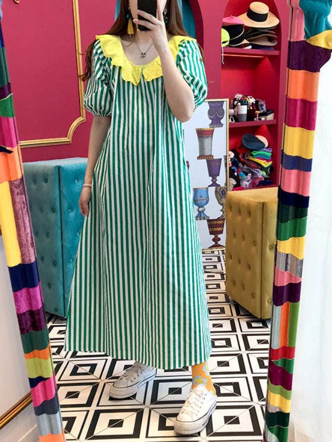 Striped long dress X1135