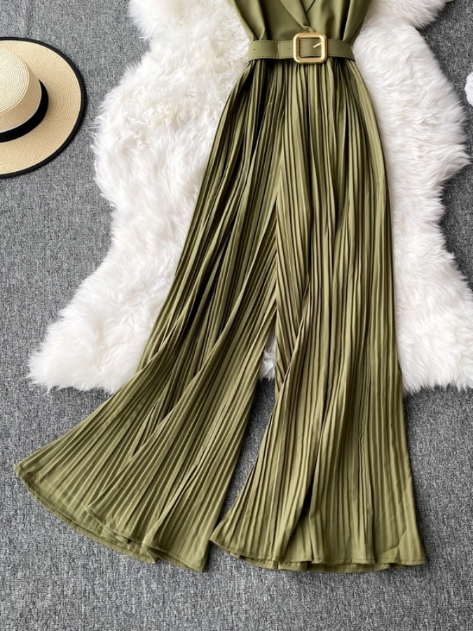 Sleeveless Lapel Color Jumpsuit X1312
