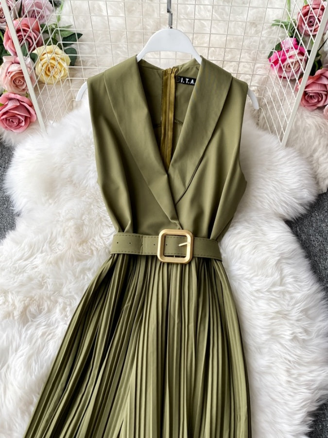 Sleeveless Lapel Color Jumpsuit X1312