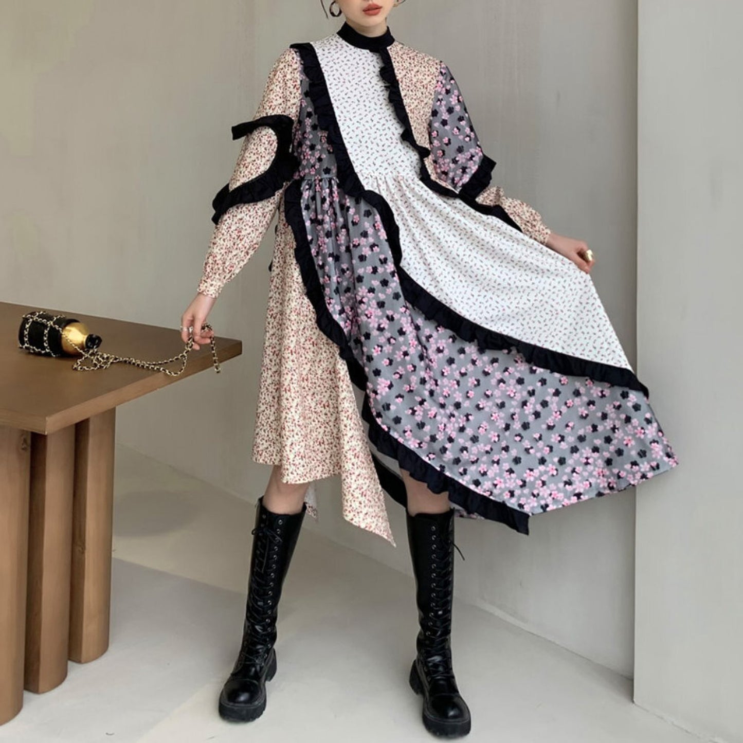 Patchwork frill dress X230