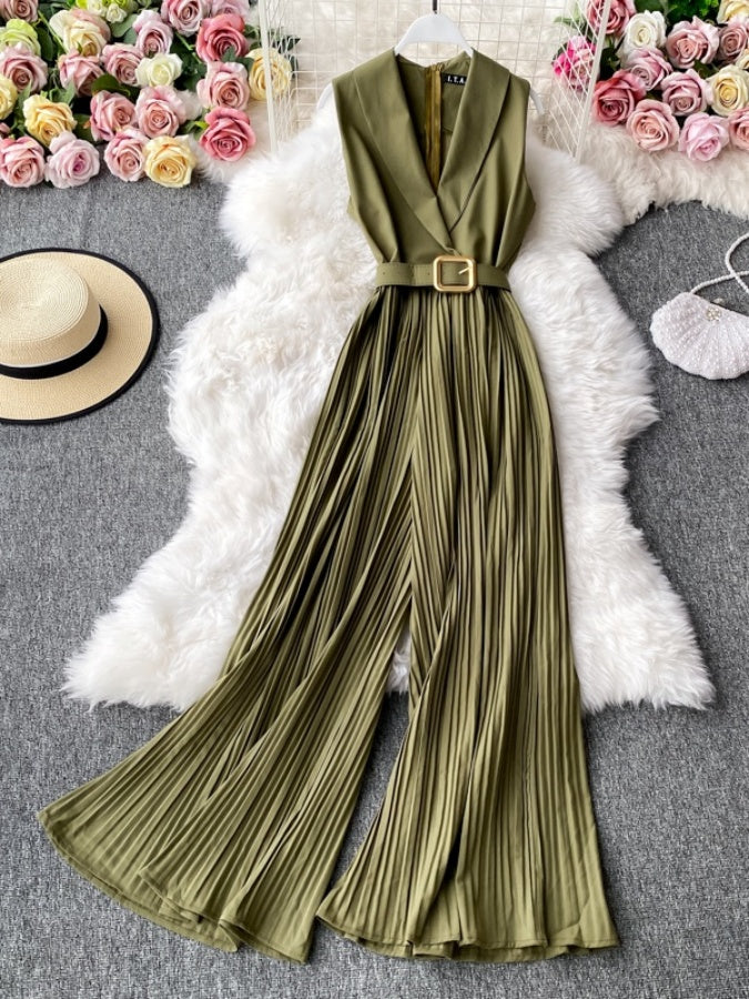 Sleeveless Lapel Color Jumpsuit X1312