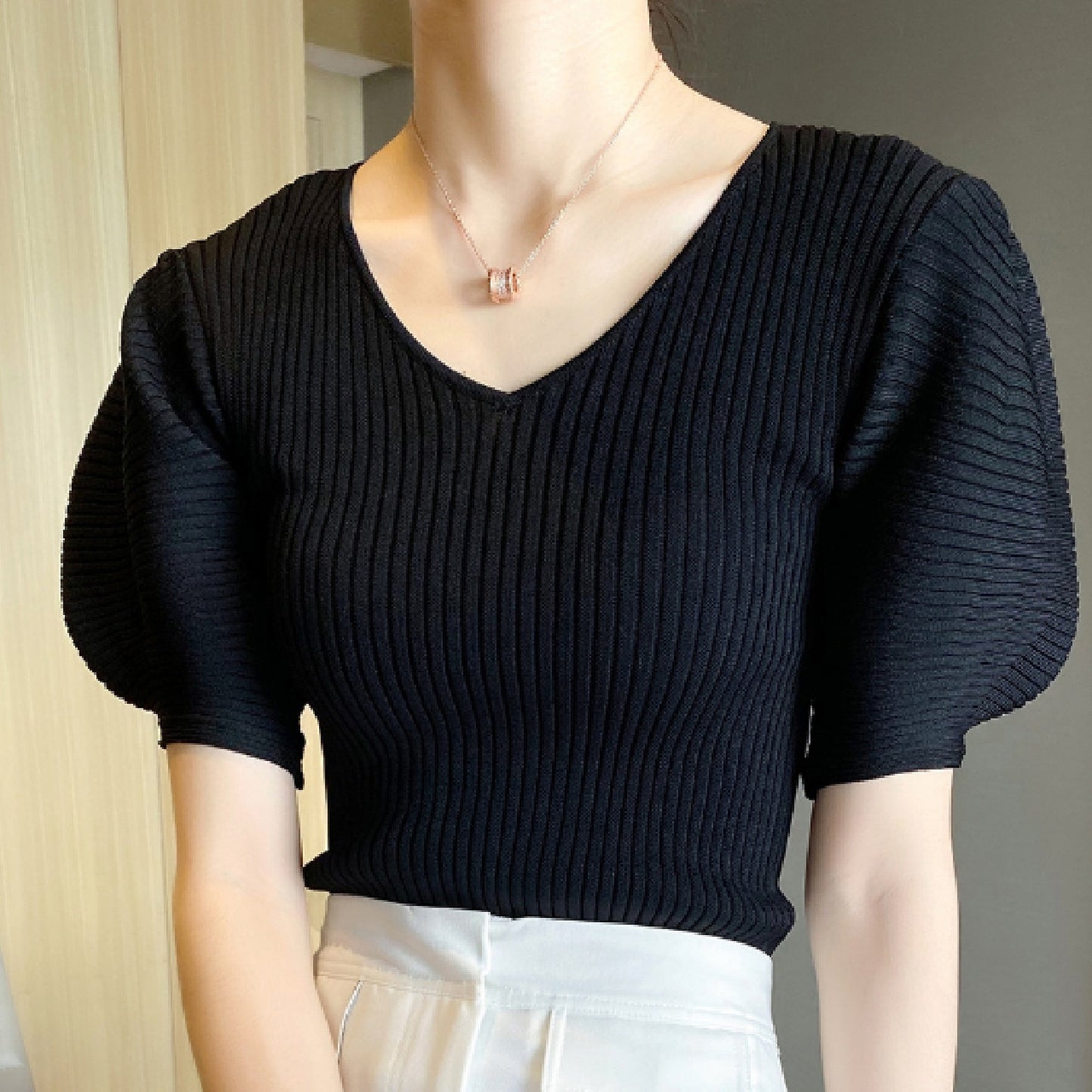 Western Puff Sleeve V Neck Knit X269