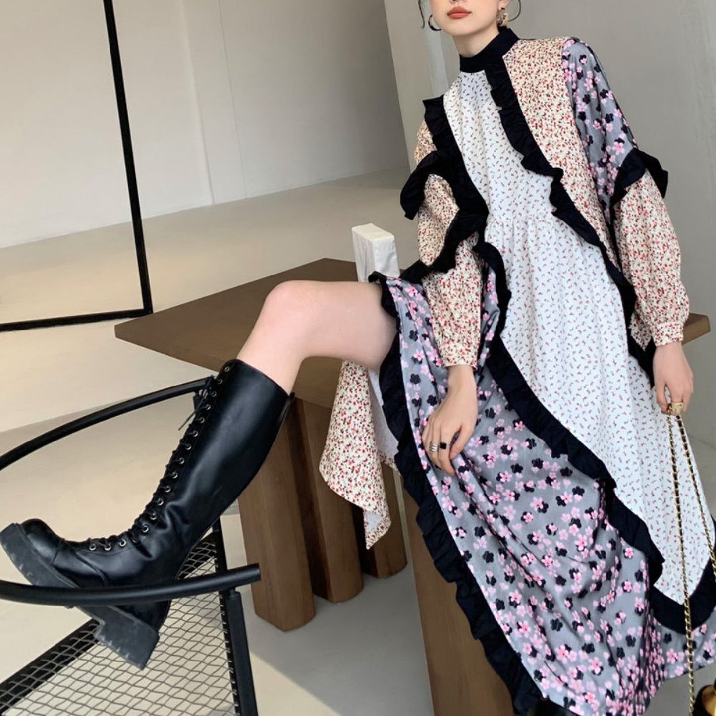 Patchwork frill dress X230