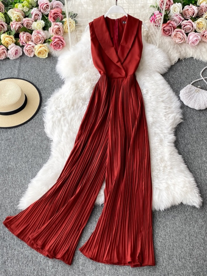 Sleeveless Lapel Color Jumpsuit X1312