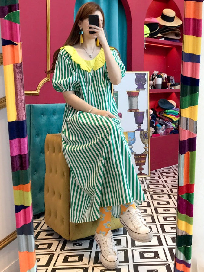 Striped long dress X1135