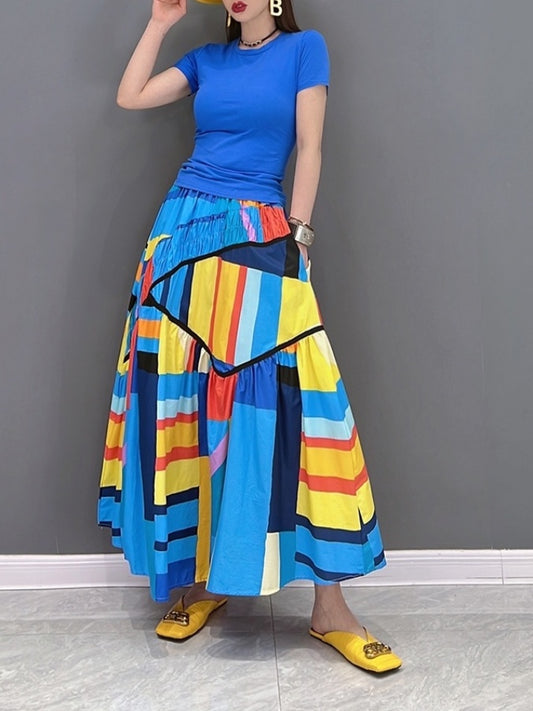 Multicolor A-line long skirt X1347