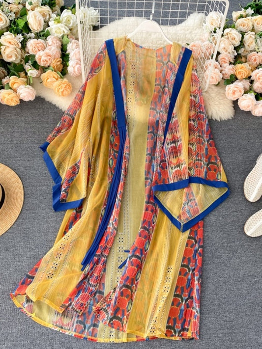 民族風陽光剪裁長開襟衫 X1353