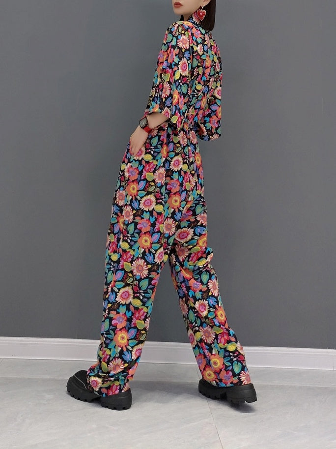 Floral V-neck jumpsuit X1073