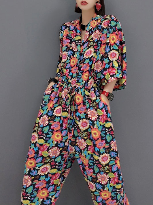 Floral V-neck jumpsuit X1073