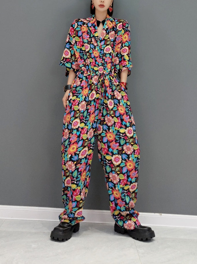 Floral V-neck jumpsuit X1073