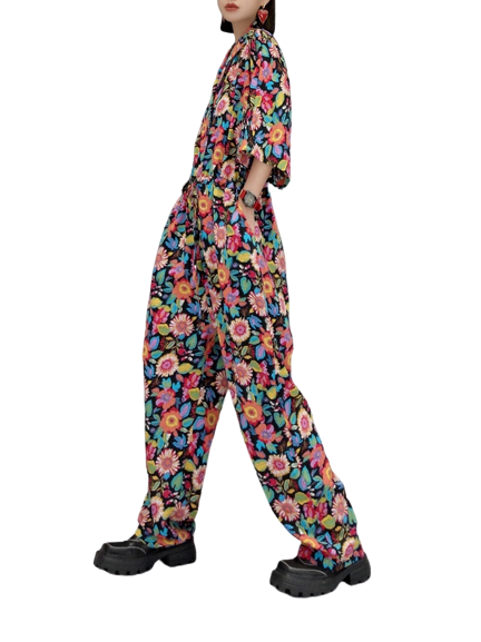 Floral V-neck jumpsuit X1073