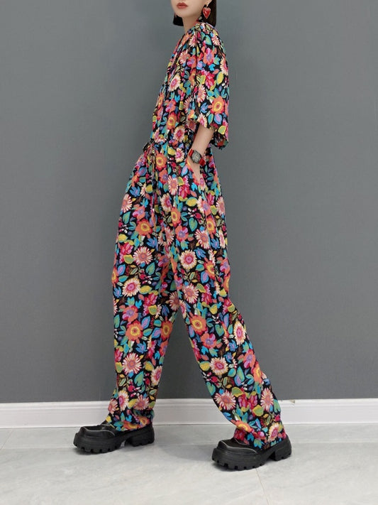Floral V-neck jumpsuit X1073