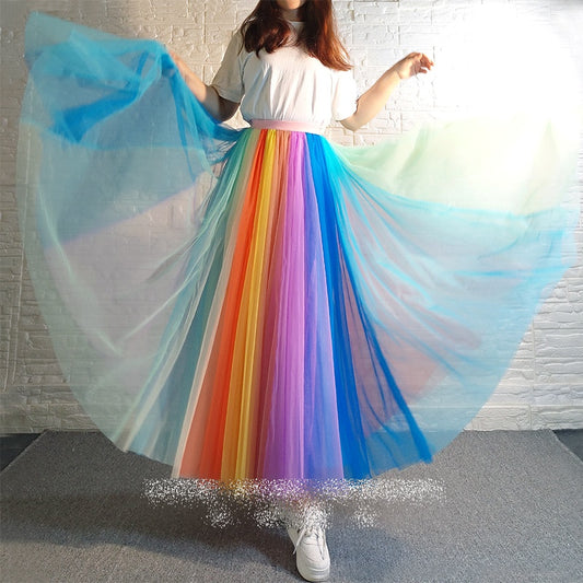 Colorful Tulle Long Skirt X909