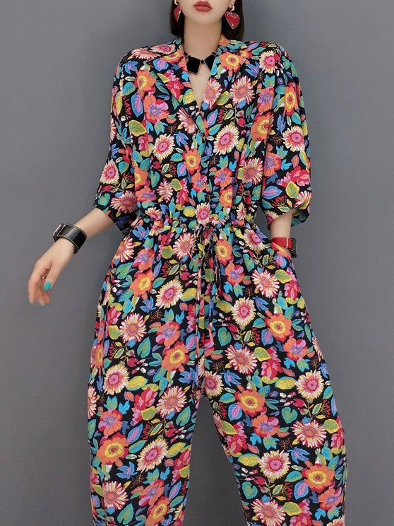 Floral V-neck jumpsuit X1073