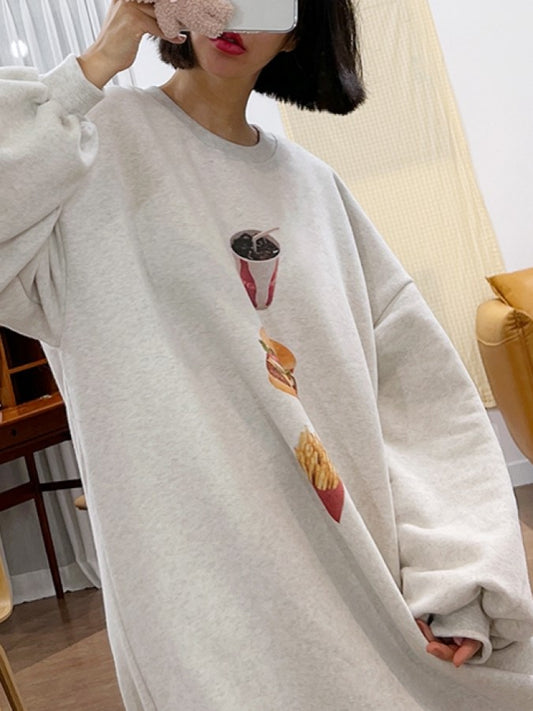 Burger Set Print Cotton Sweat Dress X1019