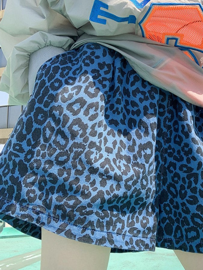 Neon color leopard denim wide leg shorts X1027