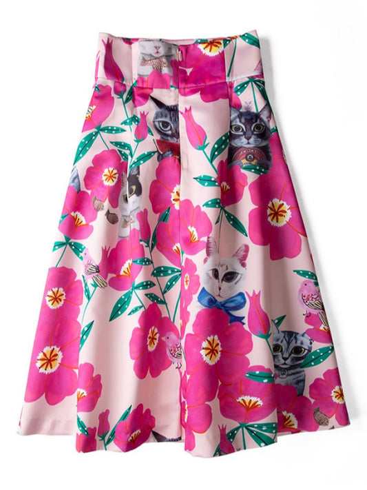 Cat Floral Half Length Skirt X1087