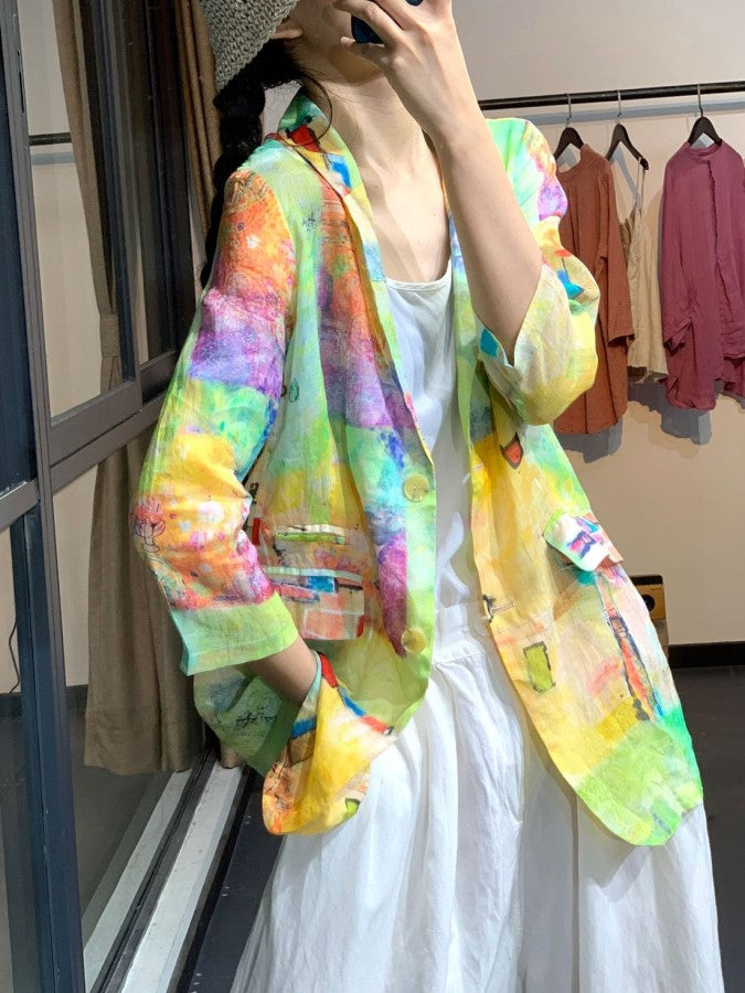 淡色紮染亞麻外套 X1283