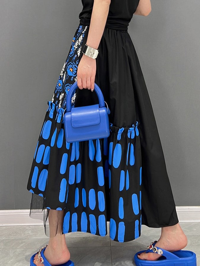 Pattern Mesh Stitch Long Skirt X1425