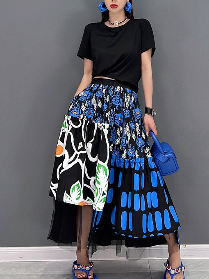 Pattern Mesh Stitch Long Skirt X1425
