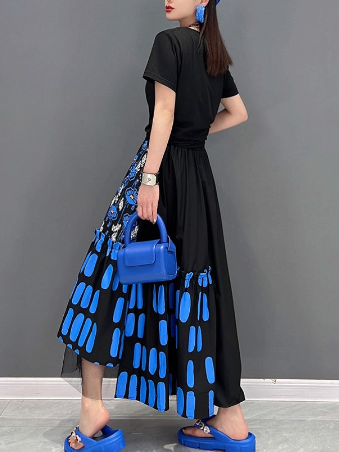 Pattern Mesh Stitch Long Skirt X1425
