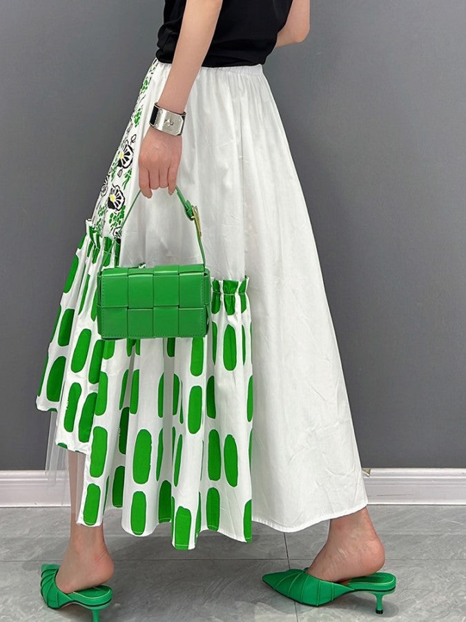 Pattern Mesh Stitch Long Skirt X1425