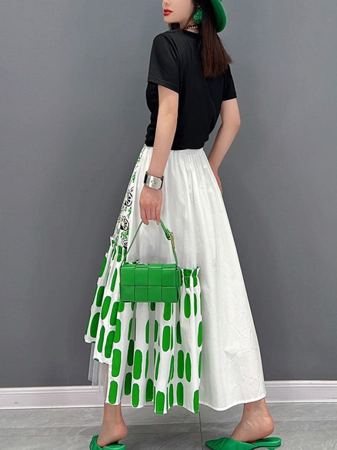 Pattern Mesh Stitch Long Skirt X1425
