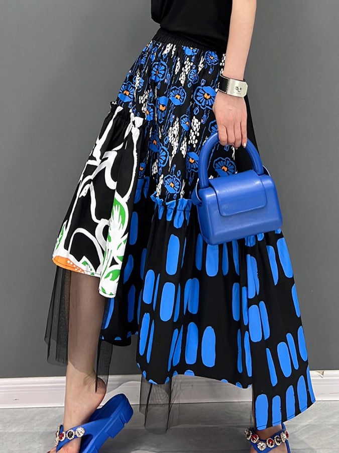 Pattern Mesh Stitch Long Skirt X1425