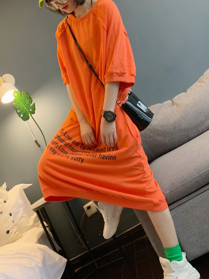 Back Print Over the Knee Loose Dress X1436