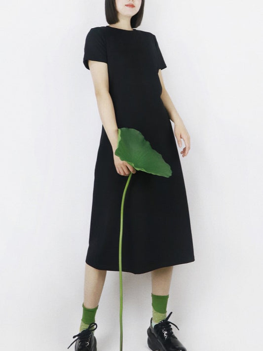 Simple Round Neck Long T-shirt Dress X1453