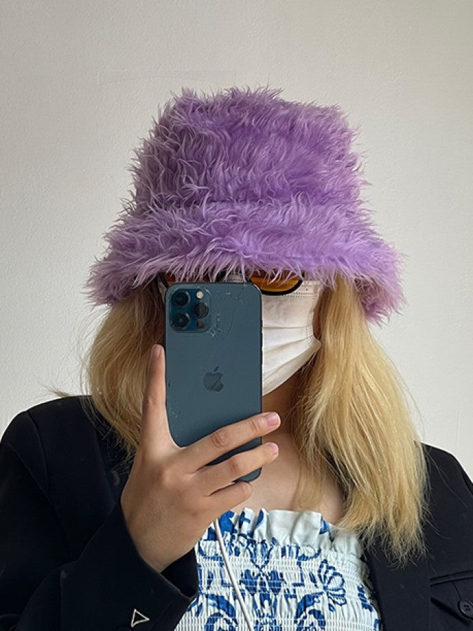 Colored Fur Bucket Hat X1843