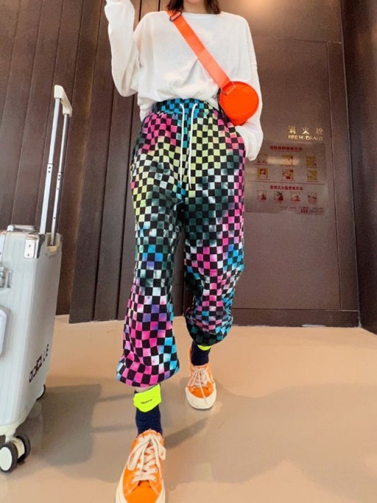 紮染馬賽克格紋運動褲 X1976