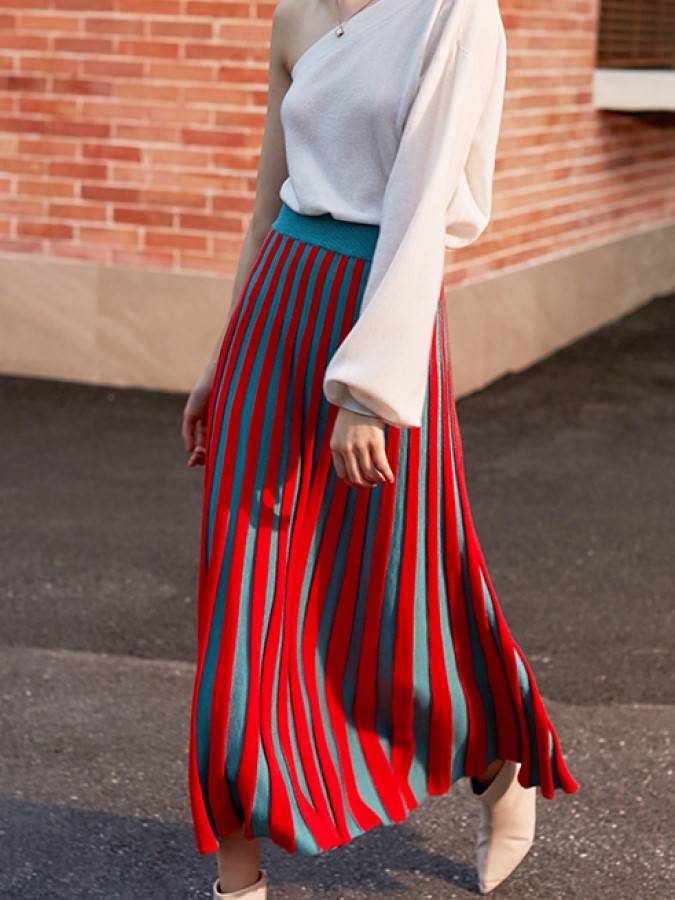 Bicolor Pleated Skirt X1998