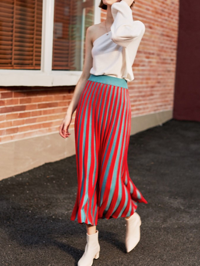 Bicolor Pleated Skirt X1998
