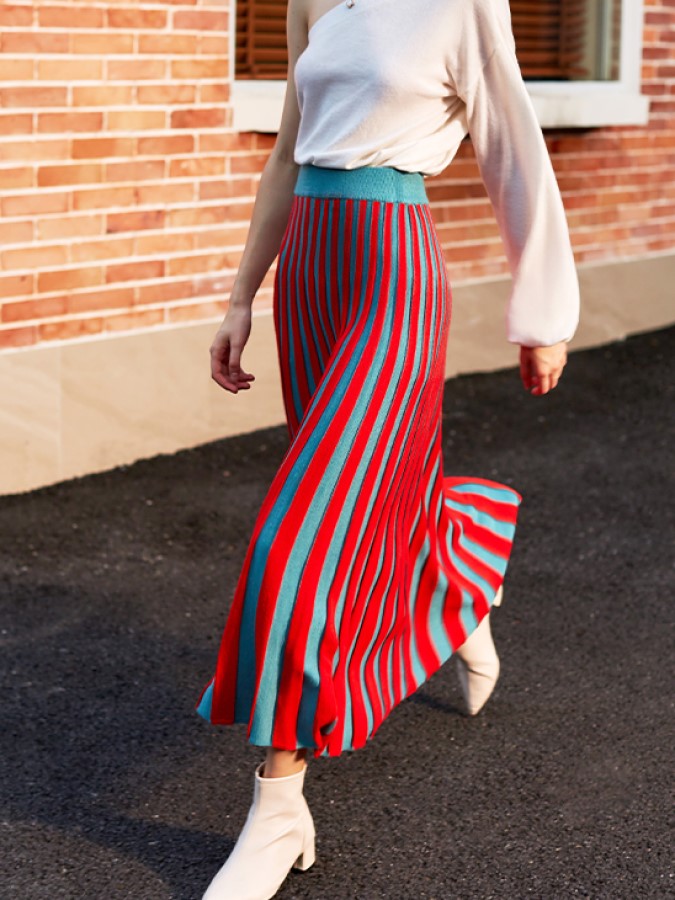 Bicolor Pleated Skirt X1998