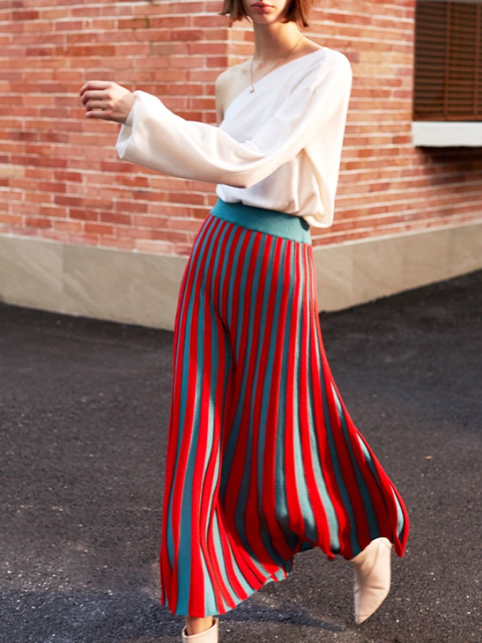 Bicolor Pleated Skirt X1998