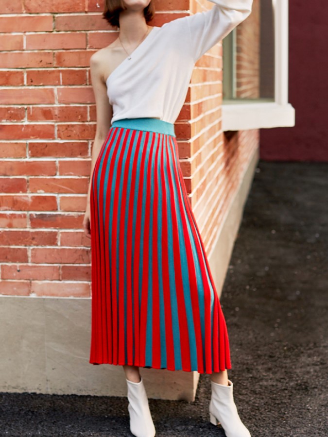 Bicolor Pleated Skirt X1998