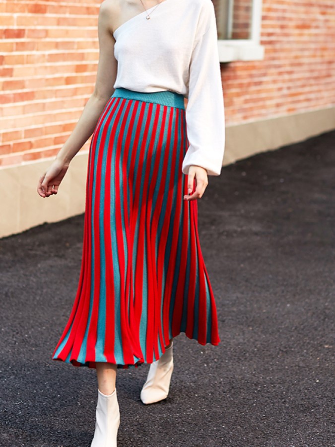 Bicolor Pleated Skirt X1998