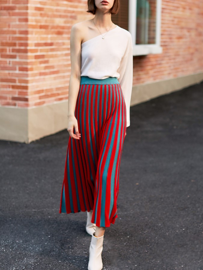 Bicolor Pleated Skirt X1998