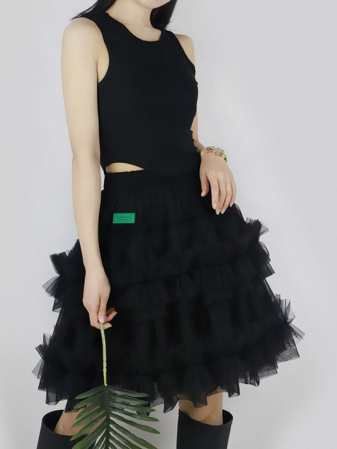 Mesh layered mini skirt X2203