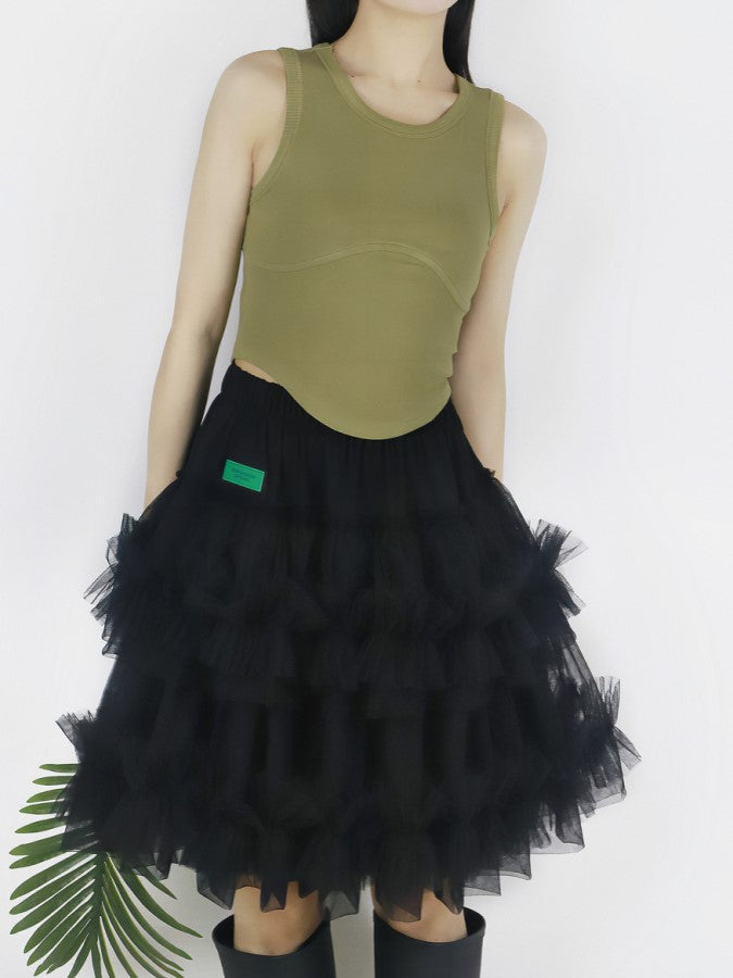 Mesh layered mini skirt X2203